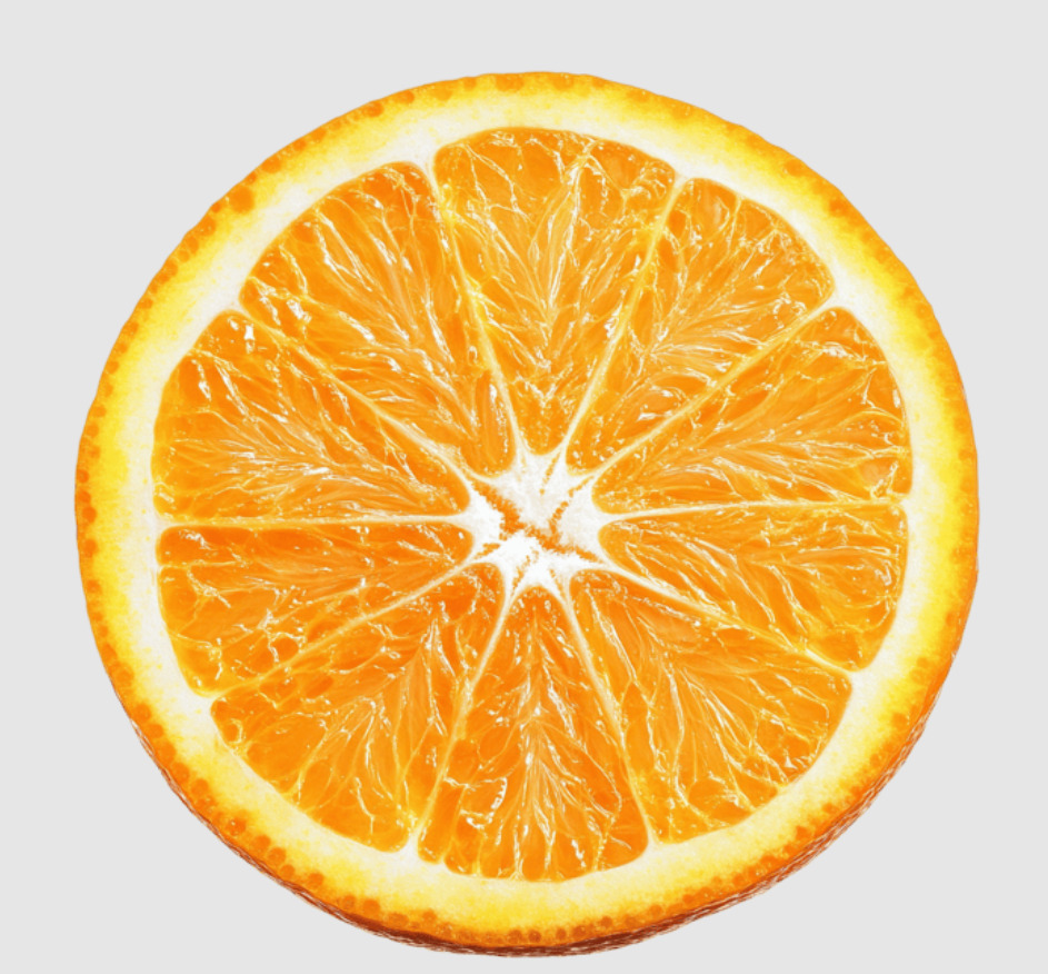 Image showing a crossectional cut of an orange,.
