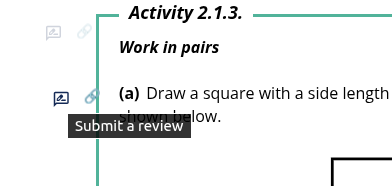 The review icon to give feedback on some part of the book